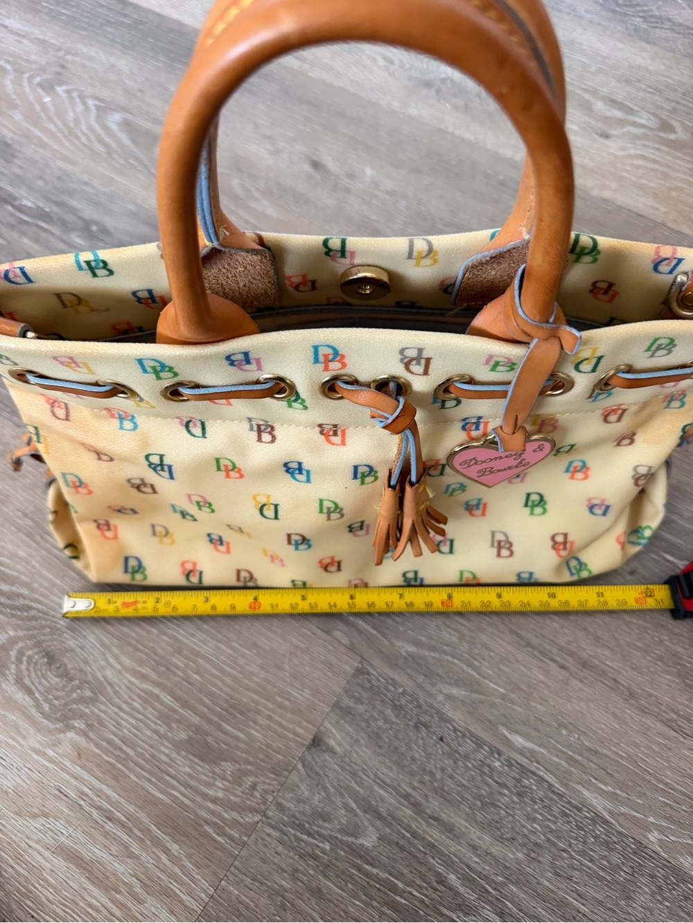 Dooney & Bourke Cream Multicolor Logo-Print Tote with Tan Trim - Picture 10 of 11